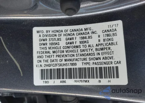 2018 Honda Civic Lx from USA, damaged, VIN 2HGFC2F5XJH517899